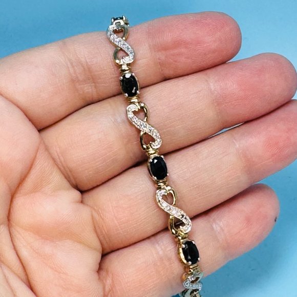 VTG Gold Over Sterling Silver 925 Natural Sapphire Infinity Tennis Bracelet 7.5" - Picture 2 of 9